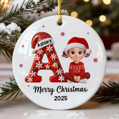 Family Member Christmas Festive Initial Name - Personalized Acrylic Ornament