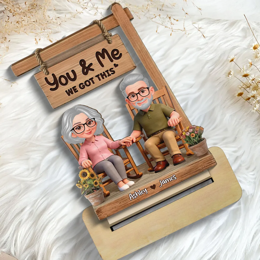 3D Effect Old Couple Sitting On Rocking Chair - Personalized Wooden Plaque - Anniversary, Valentine's Day Gift For Him, Gift For Her
