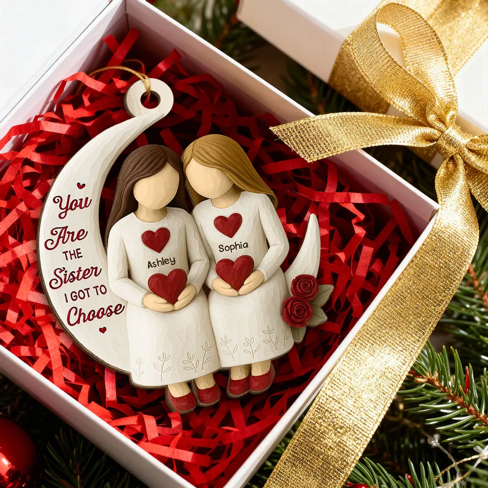 3D Effect Roses Besties On Moon - Personalized Ornament - Christmas Gift For Best Friends