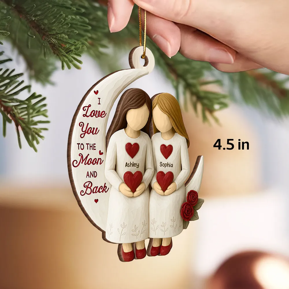 3D Effect Roses Besties On Moon - Personalized Ornament - Christmas Gift For Best Friends