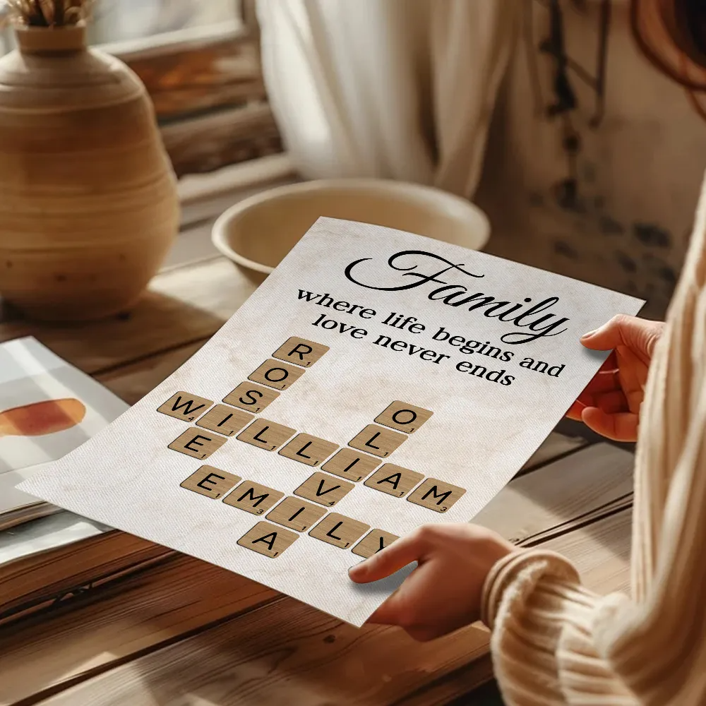 Family Where Life Begins and Love Never Ends Crossword - Personalized Poster - Sentimental Gift for Loved Ones