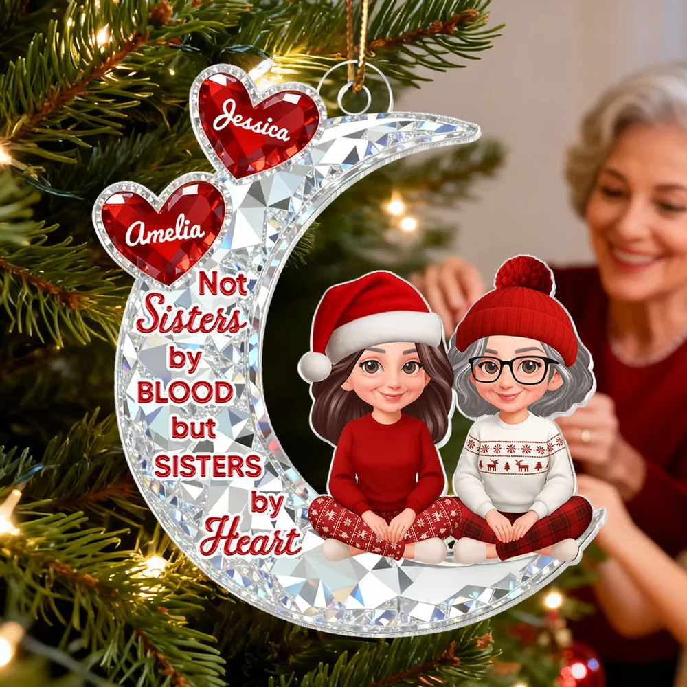 3D Crystal Effect Besties Sitting On Moon - Personalized Acrylic Ornament - Gift For Best Friends, Matching Ornaments For Group Of Besties