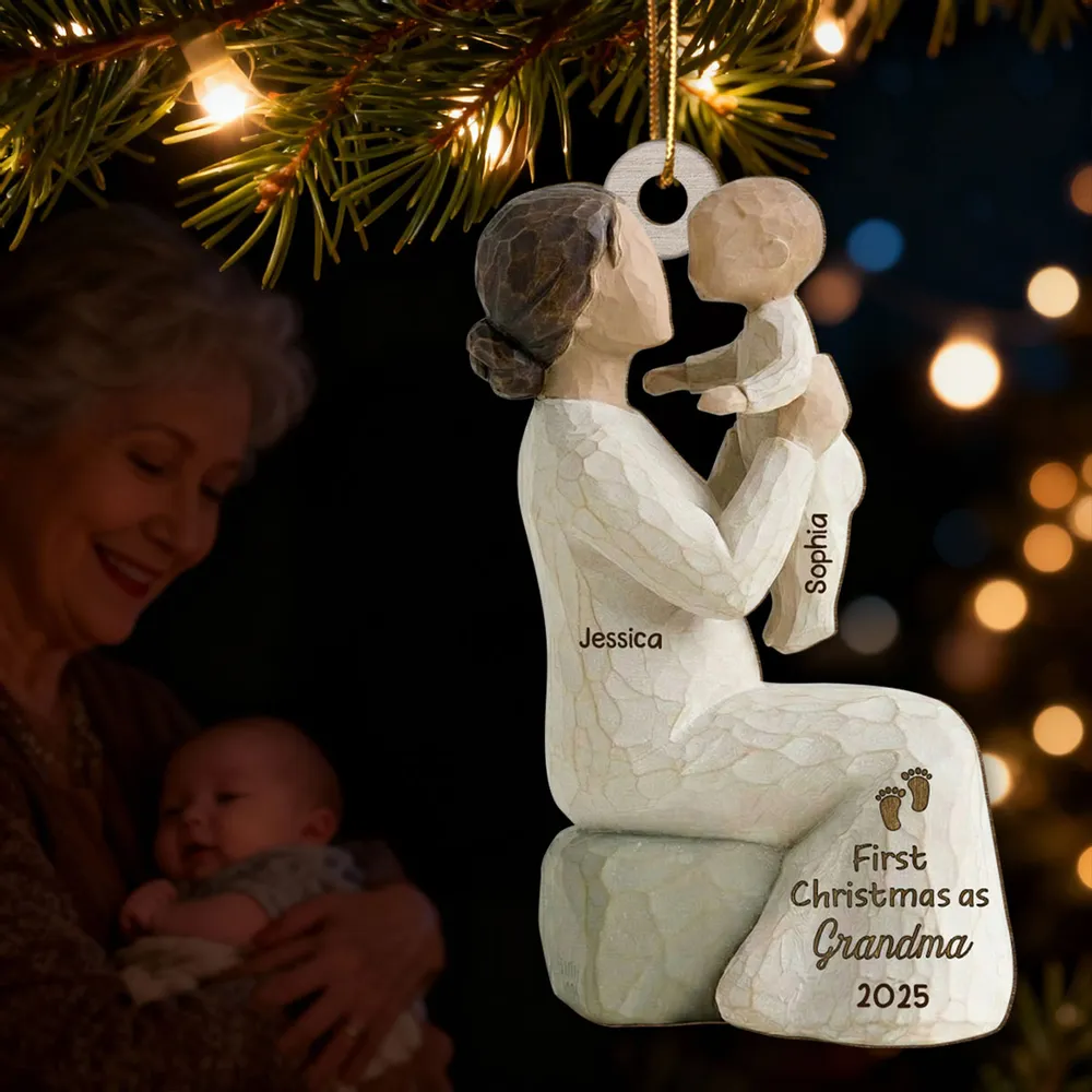 3D Effect First Christmas As Mom Grandma - Personalized Wooden Ornament