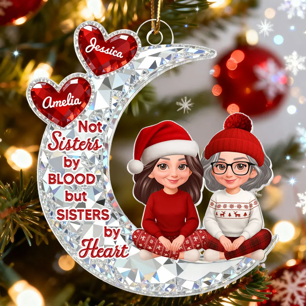 3D Crystal Effect Besties Sitting On Moon - Personalized Acrylic Ornament - Gift For Best Friends, Matching Ornaments For Group Of Besties