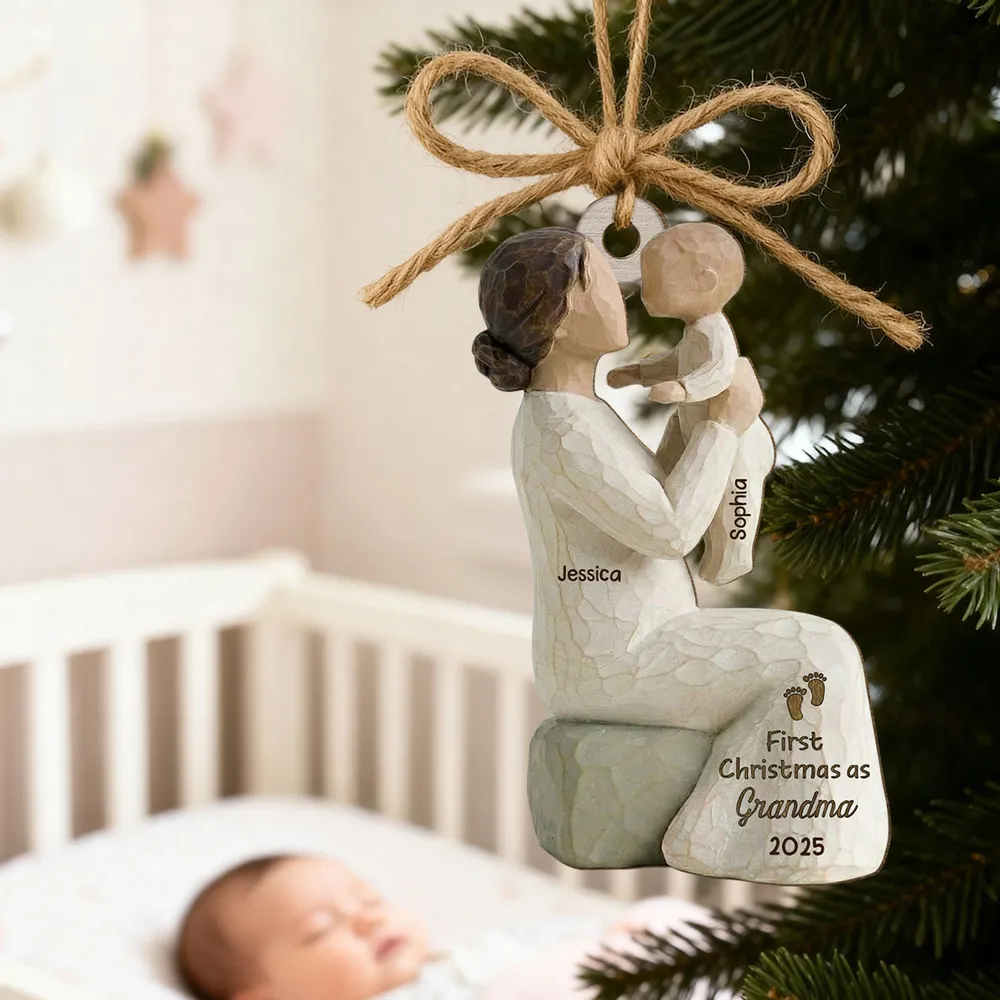 3D Effect First Christmas As Mom Grandma - Personalized Wooden Ornament