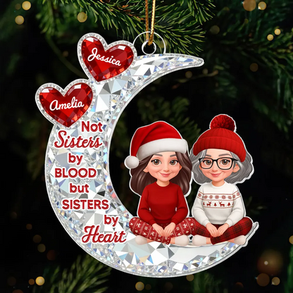 3D Crystal Effect Besties Sitting On Moon - Personalized Acrylic Ornament - Gift For Best Friends, Matching Ornaments For Group Of Besties