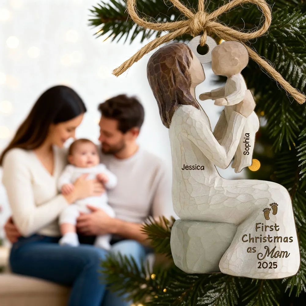 3D Effect First Christmas As Mom Grandma - Personalized Wooden Ornament