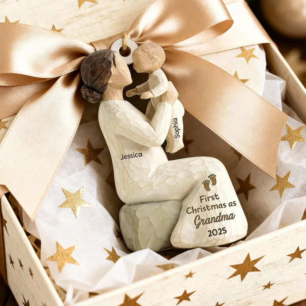 3D Effect First Christmas As Mom Grandma - Personalized Wooden Ornament