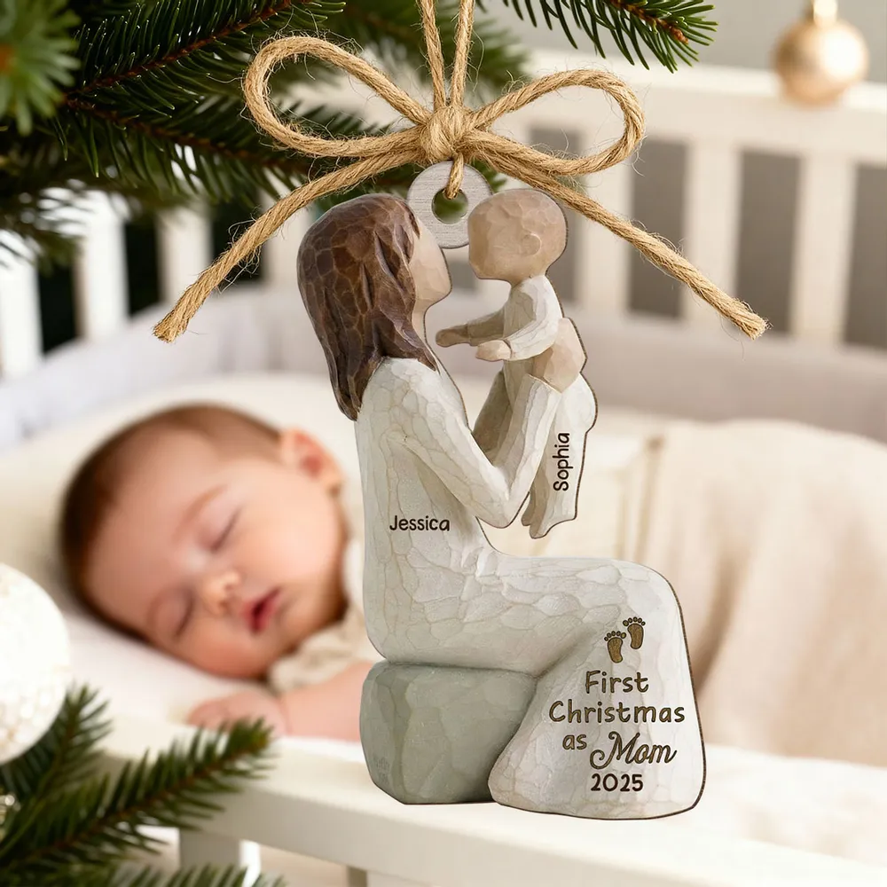 3D Effect First Christmas As Mom Grandma - Personalized Wooden Ornament