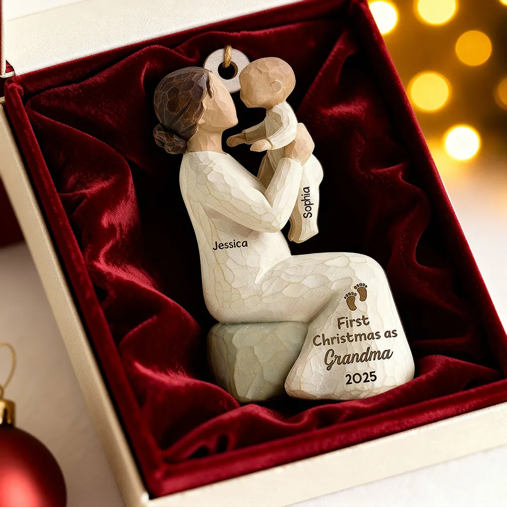3D Effect First Christmas As Mom Grandma - Personalized Wooden Ornament