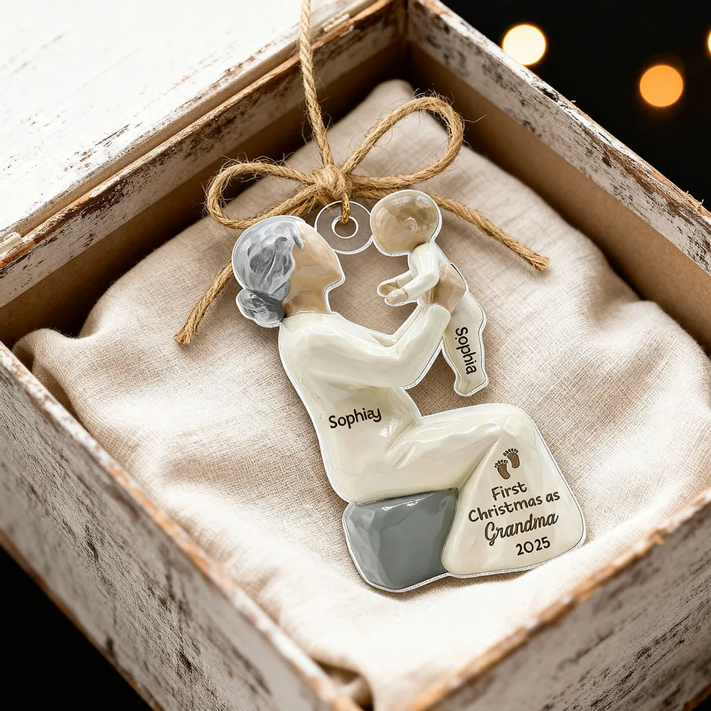 3D Effect First Christmas As Mom Grandma - Personalized Wooden Ornament