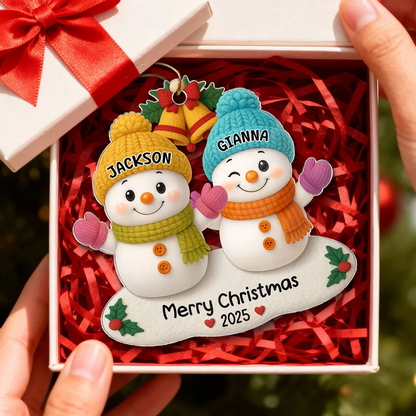 Snowman Grandkids Christmas Tree - Personalized Acrylic Ornament - Gift For Grandparents, Grandkids, Family