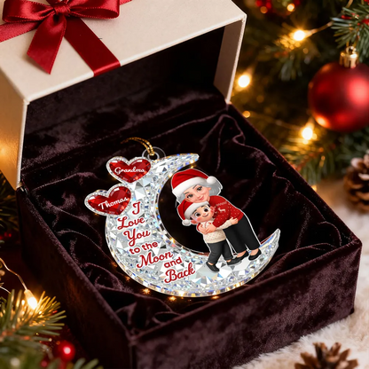 3D Crystal Effect Grandma Hugging Grandkid On Moon - Personalized Acrylic Ornament - Gift For Grandma, Grandkids