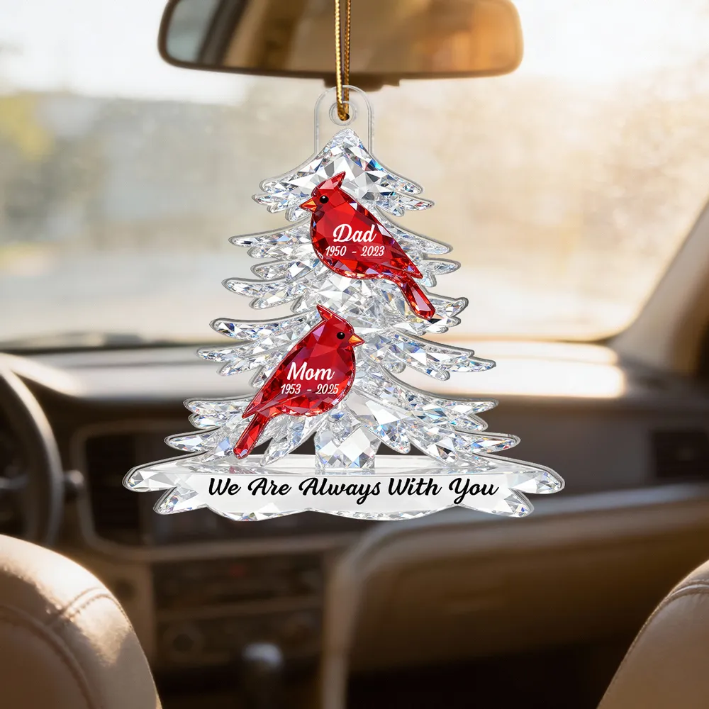 3D Effect Cardinals Memorial - Personalized Acrylic Car Hanger - Remembrance Gift, Sympathy Gift For Whole Family, Extended Family