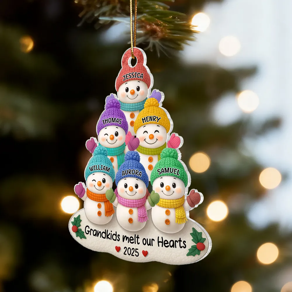 Snowman Grandkids Christmas Tree - Personalized Acrylic Ornament - Gift For Grandparents, Grandkids, Family