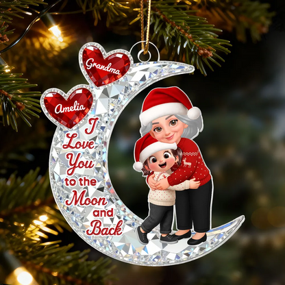 3D Crystal Effect Grandma Hugging Grandkid On Moon - Personalized Acrylic Ornament - Gift For Grandma, Grandkids