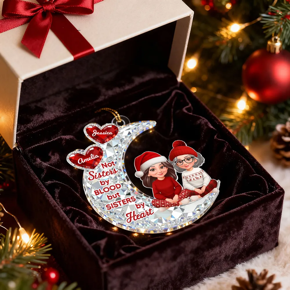 3D Crystal Effect Besties Sitting On Moon - Personalized Acrylic Ornament - Gift For Best Friends, Matching Ornaments For Group Of Besties