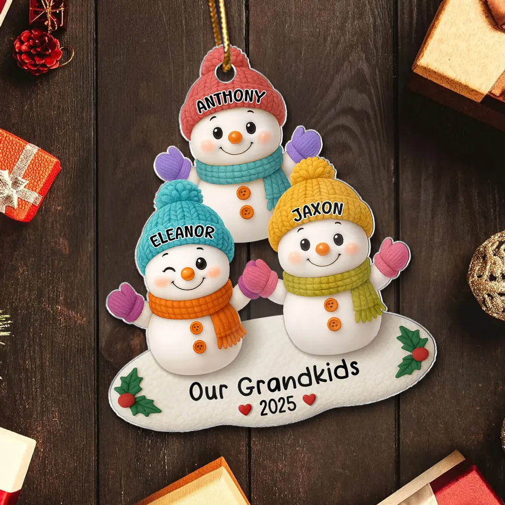 Snowman Grandkids Christmas Tree - Personalized Acrylic Ornament - Gift For Grandparents, Grandkids, Family