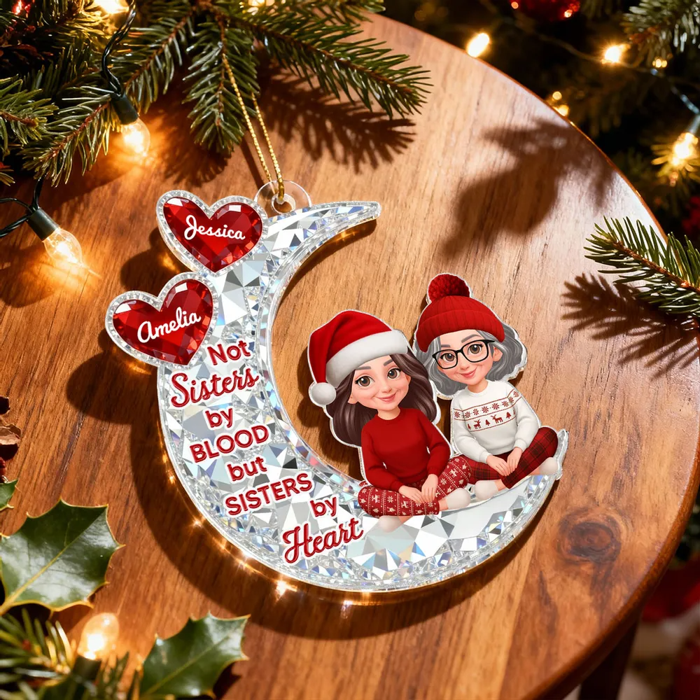 3D Crystal Effect Besties Sitting On Moon - Personalized Acrylic Ornament - Gift For Best Friends, Matching Ornaments For Group Of Besties