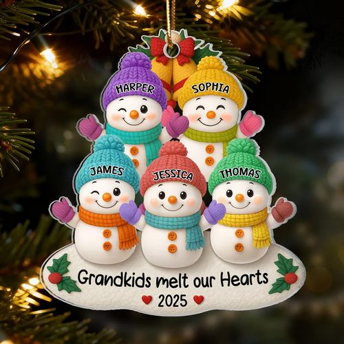 Snowman Grandkids Christmas Tree - Personalized Acrylic Ornament - Gift For Grandparents, Grandkids, Family