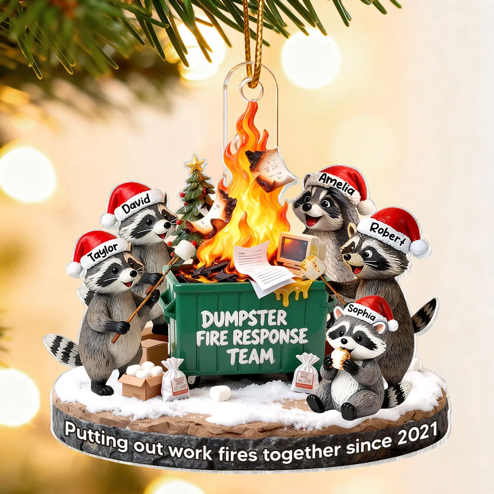 Dumpster Fire Response Team Funny Raccoons - Personalized Acrylic Ornament - Funny Gift For Coworkers, Work Besties