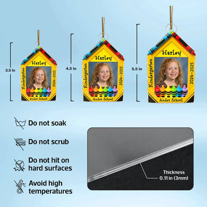 3D Effect Crayon Frame Custom Photo - Personalized Acrylic Ornament - PreK Kindergarten School Milestone Gift