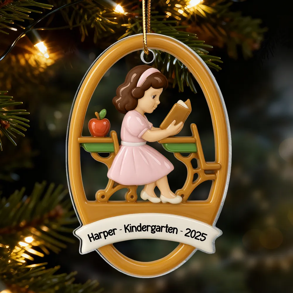 3D Effect School Girl Boy - Personalized Acrylic Ornament - Kindergarten, PreK School Milestone Gift For Kid