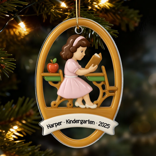 3D Effect School Girl Boy - Personalized Acrylic Ornament - Kindergarten, PreK School Milestone Gift For Kid