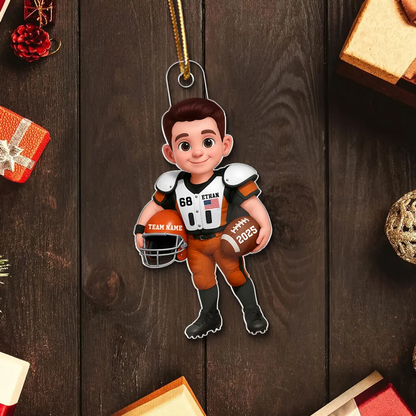 3D Effect Proud Youth American Football Player - Personalized Acrylic Ornament - Gift For Football Lovers