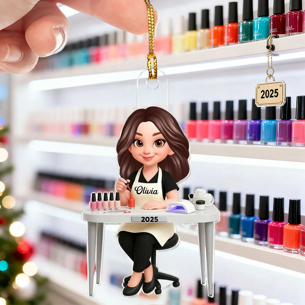 3D Effect Christmas Nail Technician - Personalized Acrylic Ornament - Gift For Nail Technician, Nails Decor, Beauty Salon, Woman, Girl