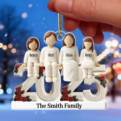 3D Effect Wooden Family Together 2025 - Personalized Acrylic Ornament - Heartwarming Christmas For Family