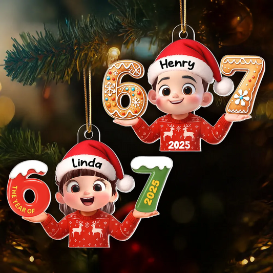 Funny Trendy Custom Six Seven 67 - Personalized Acrylic Ornament - Teen Slang Funny Tree Decor, Funny Teen Grandkid Gift