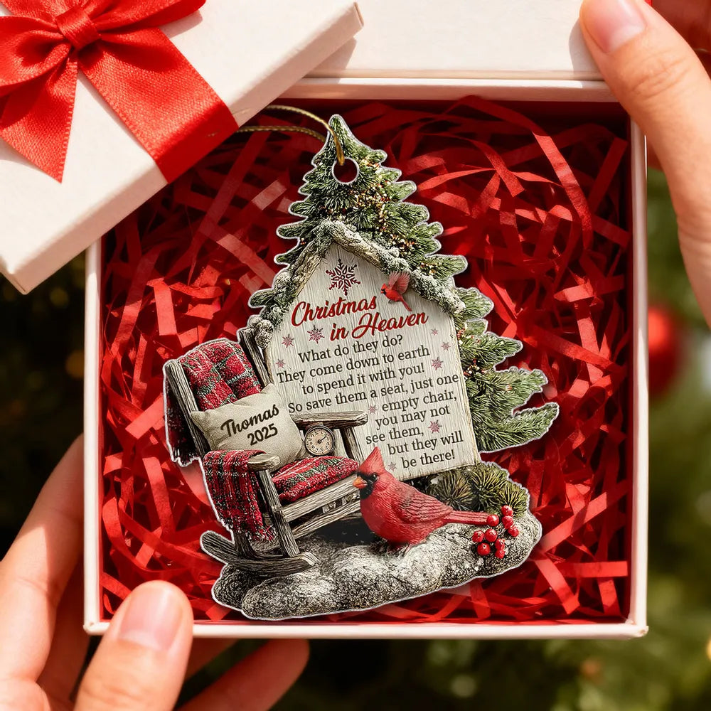 3D Effect Memorial Chair On Christmas - Personalized Acrylic Ornament - Christmas Memorial Keepsake For Family