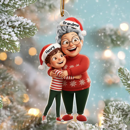 Happy Grandma Hugging Grandkid - Personalized Acrylic Ornament - Christmas Gift for Grandma, Grandkid