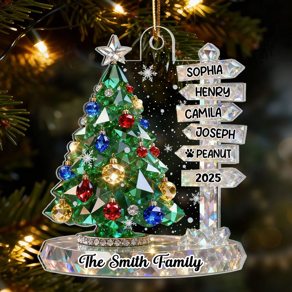 3D Crystal Effect Family Christmas Tree Sign Posts - Personalized Acrylic Ornament - Gift For Family