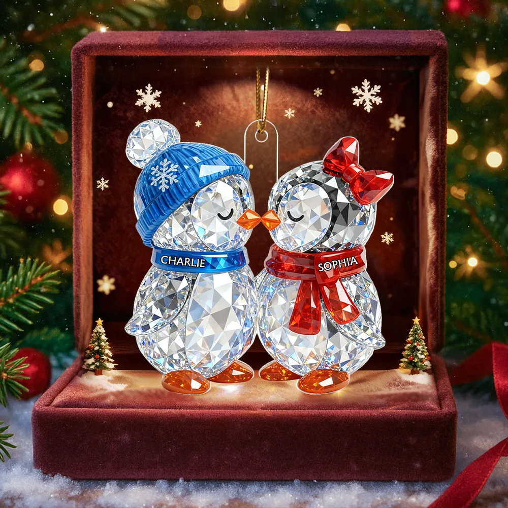 3D Crystal Effect Christmas Penguins Couple - Personalized Acrylic Ornament - Heartwarming Christmas Gift for Couple