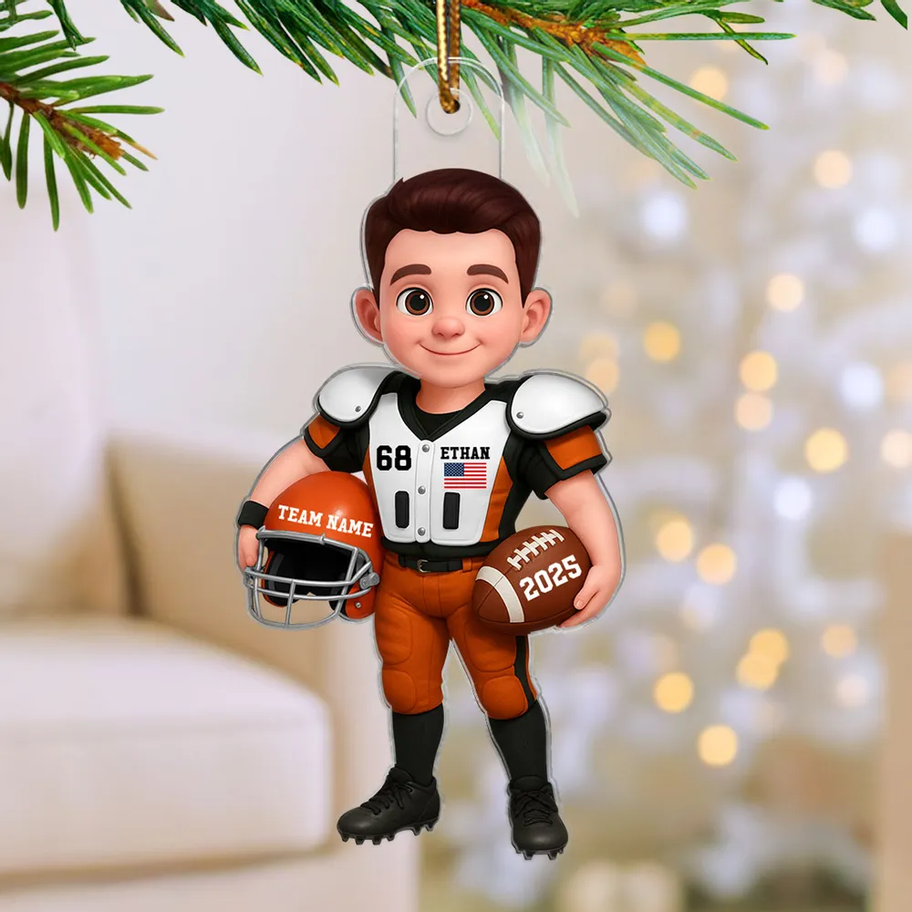 3D Effect Proud Youth American Football Player - Personalized Acrylic Ornament - Gift For Football Lovers