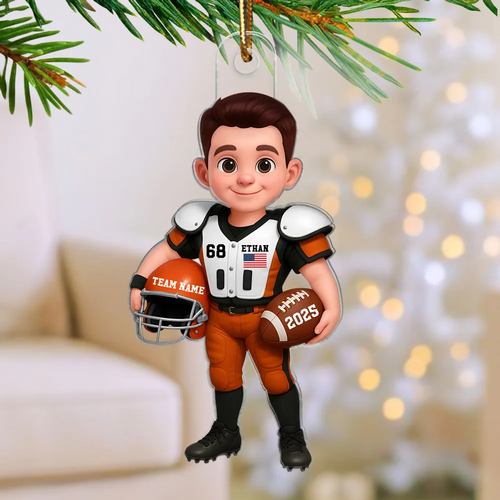 3D Effect Proud Youth American Football Player - Personalized Acrylic Ornament - Gift For Football Lovers