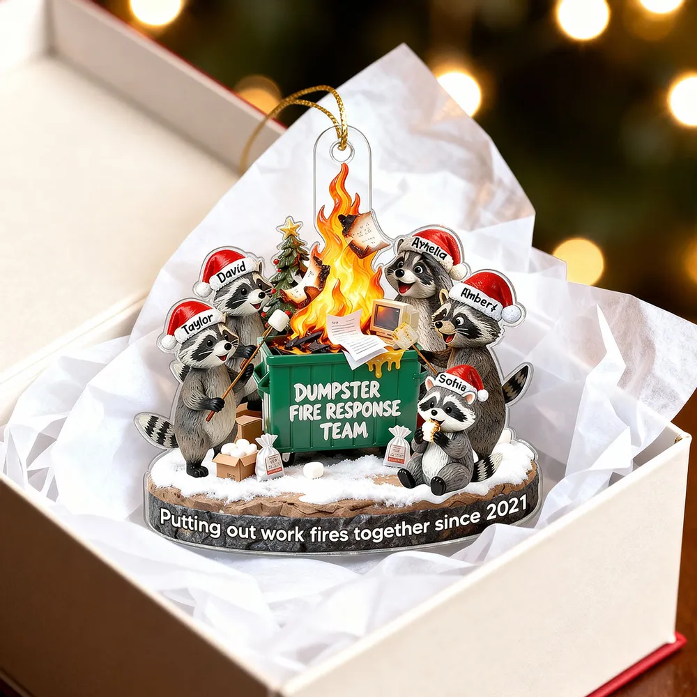 Dumpster Fire Response Team Funny Raccoons - Personalized Acrylic Ornament - Funny Gift For Coworkers, Work Besties