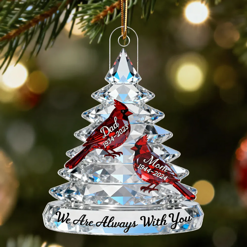 3D Crystal Effect Memorial Christmas Tree Cardinals - Personalized Acrylic Ornament - Remembrance Gift, Sympathy Gift For Whole Family, Extended Family