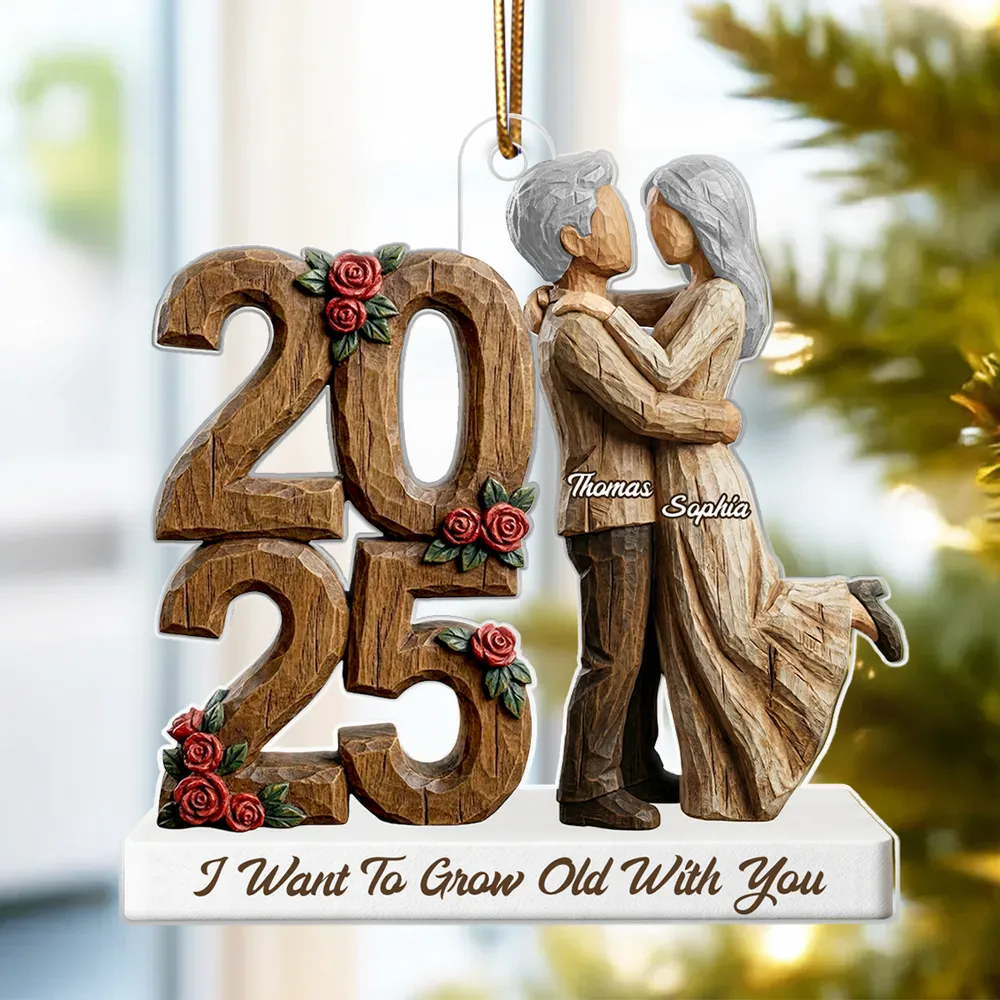 I Want To Grow Old With You Faux Wood - Personalized Acrylic Ornament - Heartwarming Christmas Gift For Him, For Her, For Couple