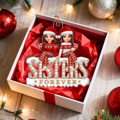 3D Shining Effect Sisters Forever - Personalized Acrylic Ornament - Heartwarming Christmas Gift For Sisters, Matching Ornament For Sisters