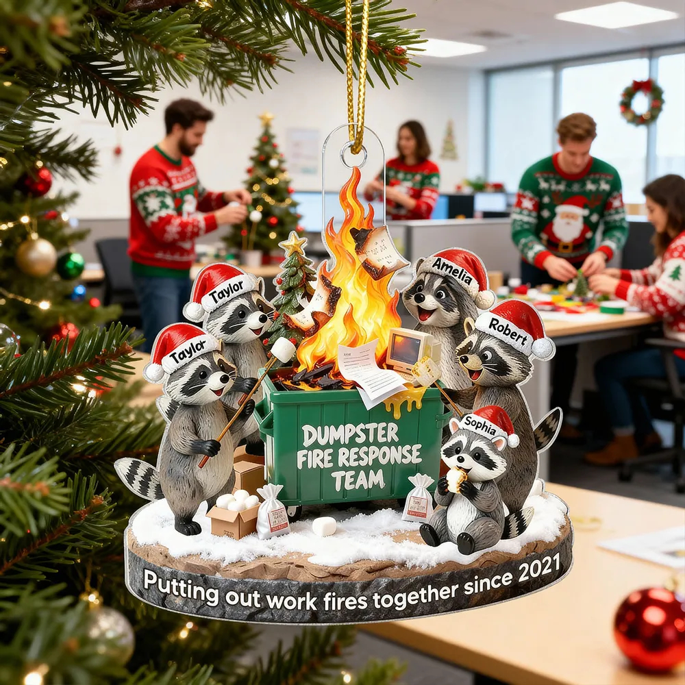 Dumpster Fire Response Team Funny Raccoons - Personalized Acrylic Ornament - Funny Gift For Coworkers, Work Besties