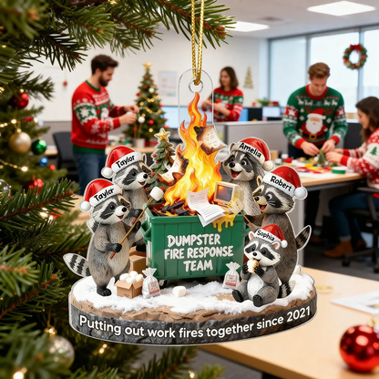 Dumpster Fire Response Team Funny Raccoons - Personalized Acrylic Ornament - Funny Gift For Coworkers, Work Besties