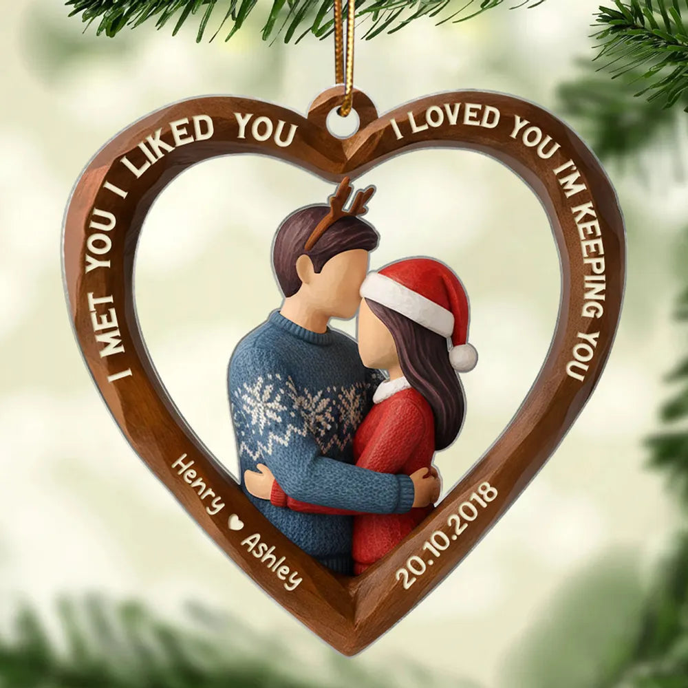 3D Effect Wooden Couple All I Want for Christmas is You - Personalized Acrylic Ornament - Christmas Gift for Couples