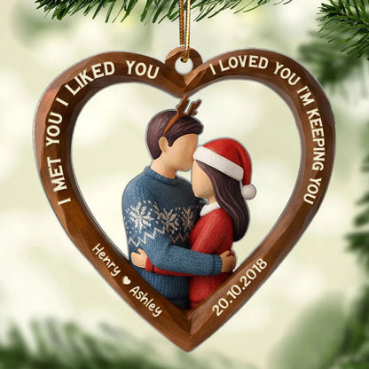 3D Effect Wooden Couple All I Want for Christmas is You - Personalized Acrylic Ornament - Christmas Gift for Couples