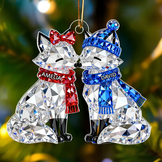 3D Crystal Effect Christmas Foxes Couple - Personalized Acrylic Ornament - Heartwarming Christmas Gift for Couple