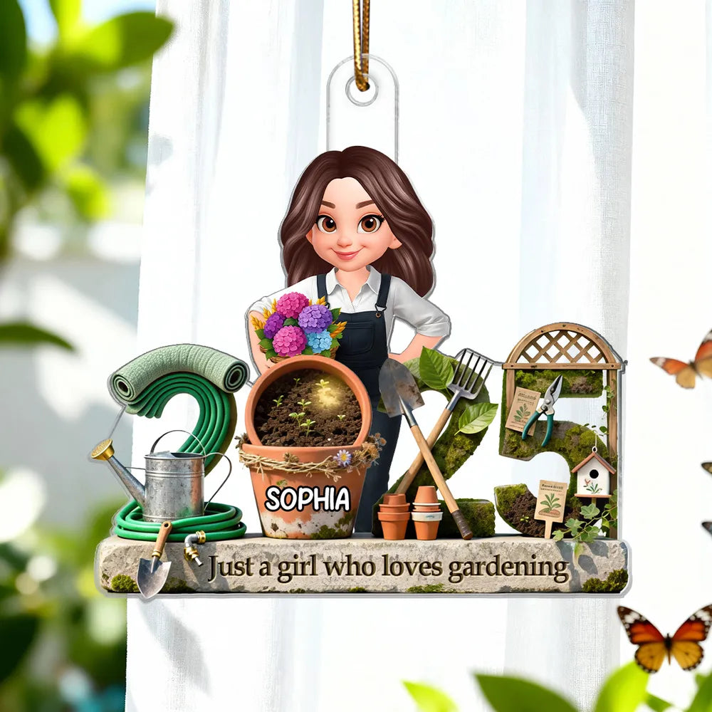 3D Effect Gardening Girl Woman Signature Symbols Christmas - Personalized Acrylic Ornament - Gift For Gardeners, Plant Lovers