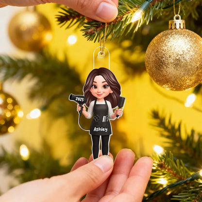 3D Effect Christmas Hairdresser Man Woman - Personalized Acrylic Ornament - Gift For Hairdressers