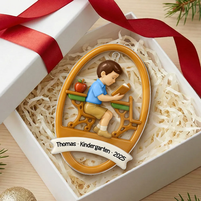 3D Effect School Girl Boy - Personalized Acrylic Ornament - Kindergarten, PreK School Milestone Gift For Kid